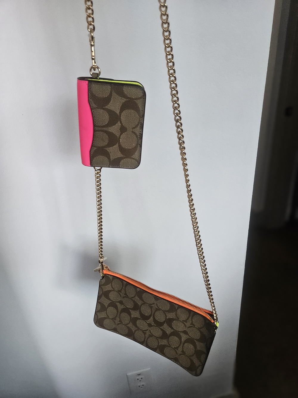 Coach Signature Canvas Crossbody with Neon Pink & Orange Accents - Picture 4 of 5